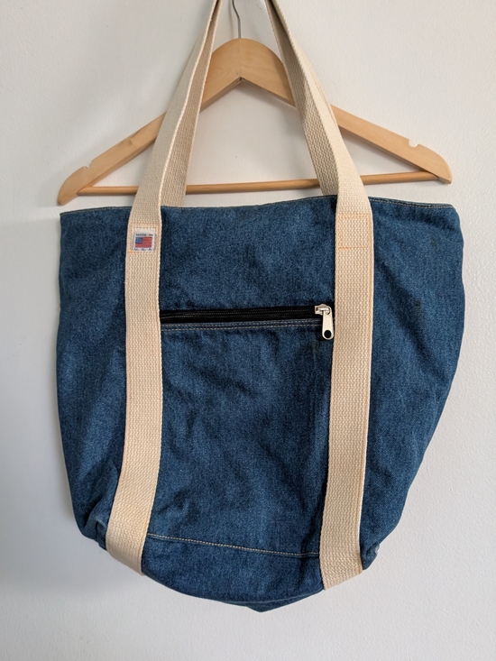 no brand Handbags - Denim Tote with Cream Straps - Classic Everyday Carry